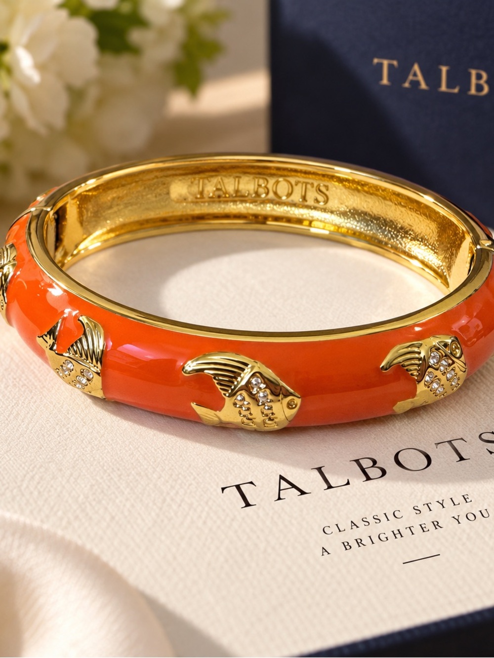 Talbots Coral Enamel Fish Bangle Bracelet